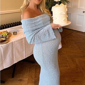Elegant Off-Shoulder Blue Baby Shower Dress